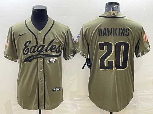 Mens Philadelphia Eagles #20 Brian Dawkins Olive 2022 Salute To Service Cool Base Stitched Baseball Jersey
